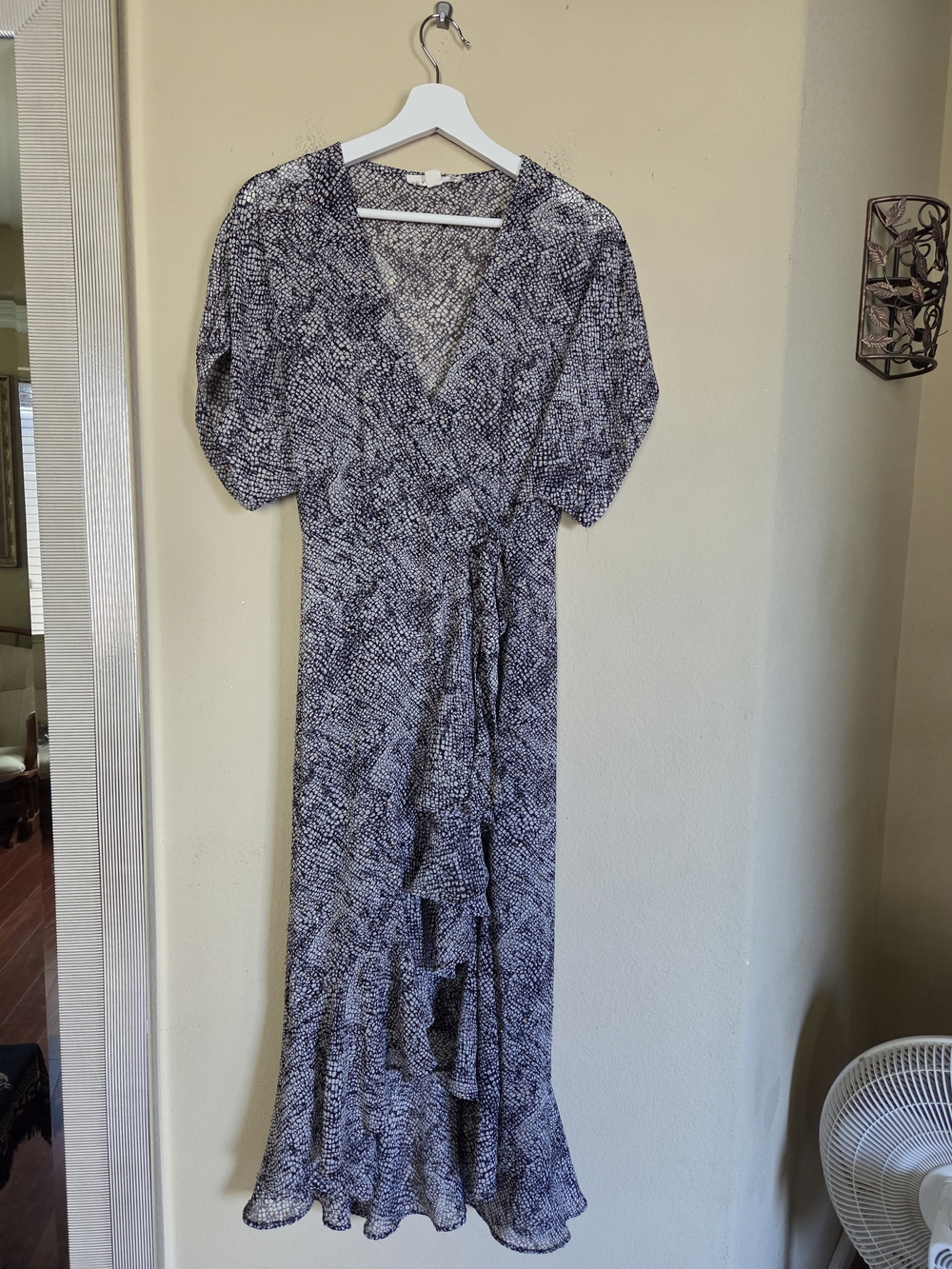 Lovestitch Snakeskin Sheer Wrap High-Low Maxi Dress in Black and White